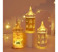 Ramadan, lanterna decorativa Ramadan, 3 pezzi, decorazione da tavolo Ramadan, lanterna da appendere, lanterna vintage con luce bianca calda, per interni ed esterni (ABC)