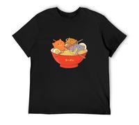 Ramen And Cats Noodles Kittens Cute Kawaii O-Neck 100% Cotton Short Sleeve Unisex T-Shirt XL