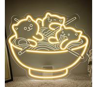 Ramen Cat Neon Led,Gatto Noodle Neon Light Decorazione Parete,Kawaii Anime Insegne Luminose per Giapponese Restaurant Home Bar Kitchen,Neon Sign Regalo per Uomini Lady Ado USB Powered（14.9"*12.6"）