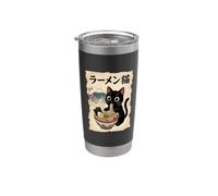 Ramen Cat - Simpatico gatto nero che mangia ramen giapponese Ukiyo-e Art Bicchiere termico in acciaio inox doppia parete