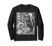 Ramen Cat Wave Ukiyo-e Japan Noodles, Arte culinaria degli Anime Maglia a Manica