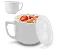 Ramen - Ciotola con coperchio, 900 ml, in ceramica, per zuppa, per forno a microonde, ciotola per pasta, tazza da caffè grande, colore: Bianco