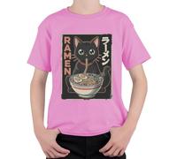 Ramen - Maglietta per bambini con gatto nero, pasta giapponese, anime, Colore: rosa., 128