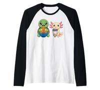 Ramen Noodle Japanese Kawaii Boba Bubble Tea Turtles Axolotl Maglia con Maniche Raglan