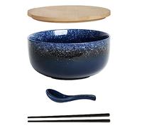Ramen - Set di ciotole in ceramica con cucchiaio, 1100 ml, grande ciotola per zuppa, per zuppa, Pho e Sushi Bowl (set stella blu)
