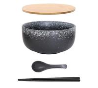 Ramen - Set di ciotole in ceramica con cucchiaio, 1100 ml, grande ciotola per zuppa, per zuppa, Pho e Sushi Bowl (set stella nera)