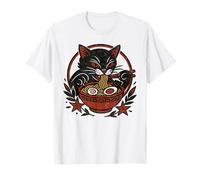 Ramen Tattoo Art Tee - Black Cat Mangia Noodles Design Maglietta
