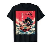 Ramen Wave Japanese Fish Graphic Funny Noodle Lover Maglietta