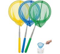 RAMGLYO 3 Retini da Pesca per Bambini, Rete Telescopica Estensibile (36-83cm, Ø20cm), Giallo/Blu/Verde, Maglia Fissa Anti-Fuga, Ideale per Osservazione Insetti e Natura all'Aperto