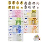 RAMGLYO Dinero de Juguete 70+ 16 Monete di plastica, 7 Denominaciones para Aprender a Contar y Juegos de Rol Infantiles, Atrezo Didáctico.