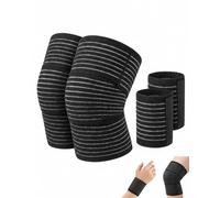 RAMGLYO Tutore Ginocchio e Fascia Polso Elastiche | 1 Coppia Cinghie Autoadesive Nere per Sport Palestra Alta Compressione Supporto Menisco e Stabilità Articolare