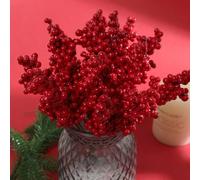 Rami artificiali di bacche rosse, rami di biancospino con frutti rossi, steli floreali di bacche di agrifoglio in schiuma, decorazione per albero di Natale, artigianato fai-da-te per le vacanze, ornam