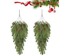 Rami di Abete Artificiali,2 Pezzi Rami di Pino Artificiale di Natale,Rami Pino Decorativi Natalizi,Ramo di Abete in Plastica con Pigne,per Giardino Decorazioni Fai da Te Decorazione per Esterni