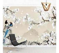 Rami Di Albero Di Magnolia Bianca Volo Degli Uccelli 3D Carta Da Parati Facile Installare Mobili Sfondi Ufficio Divano Camera Letto Sfondo Decorazione Murale-200cm×140cm