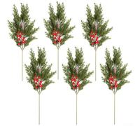 Rami di pino artificiale con bacche rosse, 48 cm, foglie di cedro finte, steli di agrifoglio per decorazioni natalizie, plettri flessibili per ghirlande, ghirlande, artigianato fai da te,
