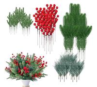 Rami di pino artificiale, decorazione realistica natalizia con di pino rosso, per tavolo, mantello, porta della cucina, fioriera esterna, decorazione per le vacanze