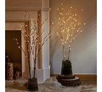 Rami Luminosi Scintillanti, Rami Illuminati a Batteria da 32 Pollici e Timer, Albero Artificiale per Riempire Vasi, Luci Fatate Bianche Calde per Decorazioni Natalizie e per Interni(Brown+White)