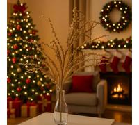 Ramo Decorativo Oro in Plastica con Effetto Glitter, Su Stelo Flessibile, Ideale per Composizioni, Ghirlande o Centrotavola Natalizi 94cm - Varzi dal 1956