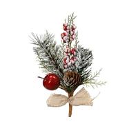 Ramo di abete artificiale, 20 cm, con bacche, mela e neve artificiale