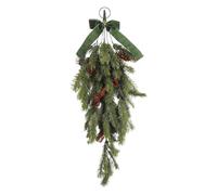Ramo di abete artificiale realistico a forma di lacrima, 70 cm, con rosso | Decorazione natalizia per interni, tavolo, finestra, terrazza, cortile, feste, ufficio, cancello, cortile