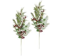 Ramo di bacche artificiali, ramoscello decorativo con bacche, coni, edera, rami di abete, set da 2 pezzi, 75 cm, grandi fiori artificiali, per ghirlande dell'Avvento, vaso da terra, decorazione