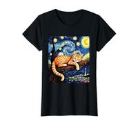 Ramo di Gatto Rosso da Sogno Che Dorme nella Notte Stellata di Van Gogh Maglietta con Stampa Grafica Economica, Donna, Nero, XL