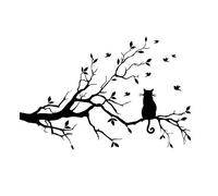Ramo di un albero Foglie con gatto Adesivi murali Adesivi rimovibili Vinile Uccello Adesivo Adesivo Decor per la casa Camera da letto Soggiorno Scuola materna Asilo nido Decorazioni camere Nero