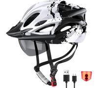 RaMokey Casco Bici con LED Luce per Uomo e Donna, Bici Ultraleggero Casco con Magnetica Visiera, Bici da Corsa Adulto Casco da Bicicletta per MTB Ciclismo Regolabile 57-62cm