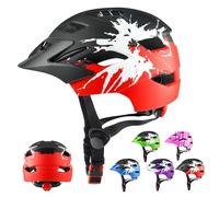 RaMokey Casco da bici per bambini e bambine dai 3 ai 15 anni, leggero, con fanale posteriore, quadrante regolabile, visiera rimovibile (50-56 cm)