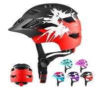 RaMokey Casco da bici per bambini e bambine dai 3 ai 15 anni, leggero, con fanale posteriore, quadrante regolabile, visiera rimovibile (50-56 cm)