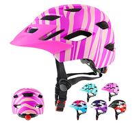 RaMokey Casco da bici per bambini e bambine dai 3 ai 15 anni, leggero, con fanale posteriore, quadrante regolabile, visiera rimovibile (50-56 cm)