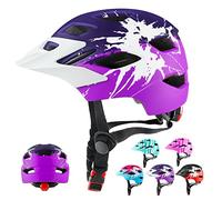 RaMokey Casco da bici per bambini e bambine dai 3 ai 15 anni, leggero, con fanale posteriore, quadrante regolabile, visiera rimovibile (50-56 cm)