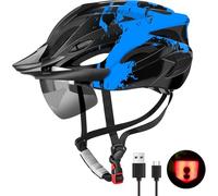 RaMokey Casco da Bicicletta con LED Luce per Uomo e Donna, Ultraleggero Casco Bici con Magnetica Visiera Ideale per Giovani e Adulto, Bici da Corsa per Corsa MTB Ciclismo 57-62cm (blu)