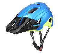 RaMokey Casco da bicicletta MTB, casco da mountain bike, con visiera rimovibile e imbottitura, per adulti, per il trasporto urbano, per uomo e donna (blu+giallo)