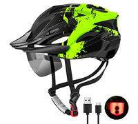 RaMokey Casco da bicicletta per adulti con luce, casco da bicicletta, per uomo e donna, con visiera magnetica rimovibile, con 18 canali di ventilazione, 57-62 cm (Geen + Black)