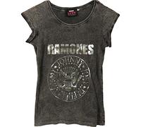 Ramones Presidential Seal Acid Wash T-Shirt, Grigio (Charcoal), Small Donna