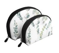 Ramoscello verde naturale bianco stampato, Borsa per trucco a conchiglia Portamonete da donna Borsa da toilette piccola Borsa per cosmetici 2 pezzi