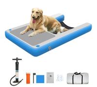 Rampa gonfiabile per piscina per cani con pompa, corda e kit di riparazione, scala galleggiante riutilizzabile per un facile accesso all'acqua in piscine, laghi e barche