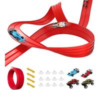 Rampa per auto da corsa flessibile per bambini, a doppia velocità, con 4 auto in lega, portatile, arrotolabile, con salti e passanti, perfetta pista da corsa Hot Wheels, regalo per bambini dai 3 anni