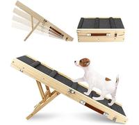 Rampa per Cani Gatti,Scaletta per Cani Pieghevole in Legno con Binario di Sicurezza Rimovibile, Scale per Animali Domestici 4 Regolabili in Altezza per Letto