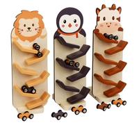 Rampe per Auto in Legno a Tema Animali, Pista da Corsa in Legno | Include 3 Auto Colorate; Supporta Il Tracciamento Visivo e la Pratica del Movimento(1 lion model)