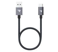 RAMPOW - Cavo di ricarica USB C corto, 20 cm, USB tipo C - USB 3.0 sincronizzazione rapida, in nylon, compatibile con Samsung Galaxy, HTC, Powerbank e altri modelli, 0,2 m, colore: grigio