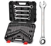 Ramtools, set di chiavi a cricchetto in acciaio al cromo vanadio, set di chiavi a cricchetto con estremità metrica e SAE 72 denti, con scatola organizer