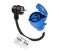RamTouch Adattatore CEE Spina Schuko a Presa CEE Blu 32A 3 Poli (50 cm, IP44, Max 16A, 3G2,5 mm²) - per Caricatori per Auto Elettriche, Wallbox Portatili e Stazioni di Ricarica Mobili da 7,4 kW