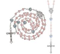 RAMTRIO Collana Rosario Cristiano, Rosario di Comunione con Croce retrò, Catena Lunga di Perline Preghiera, Croce Elegante per Battesimo, Comunione, Matrimonio, Festa di Comunione