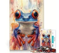 Rana arboricola dagli occhi rossi ad acquerello,puzzle da 1000 pezzi per ragazzi,gioco stimolante per la mente,incastro perfetto senza spazi vuoti,rilassante attività di gruppo al chiuso (38x52cm)