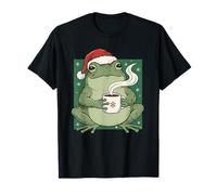 Rana Che beve caffè Carino Natale Cappello di Babbo Natale rospo Caldo Cacao Maglietta
