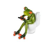 Rana con cellulare su Toilette, verde, pietra artificiale, circa 13 cm, destra