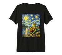 Rana con Chitarra Van Gogh godendo Pace Calma Notte Stellata Maglietta Premium
