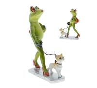 Rana da giardino - Rana che cammina con cane in resina, ornamenti in resina, statuette artigianali a forma di rana da collezione, decorazione creativa per la casa e il giardino, decorazione per la